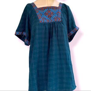 Entro dark teal embroidered peasant blouse